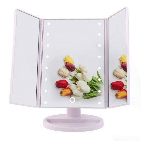 Big House Makeup Mirror with Light Trifold Vanity Mirror Battery USB Chargeable Portable Lighted Travel Cosmetic Mirror