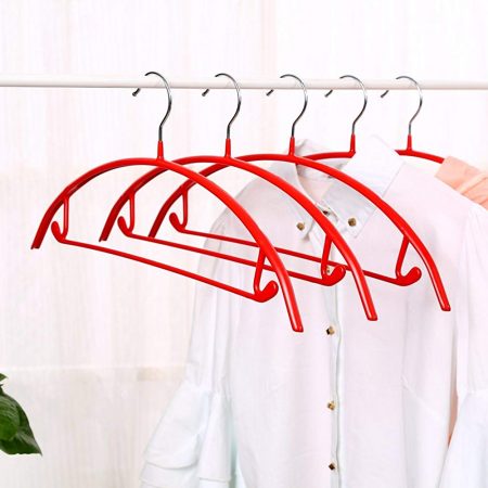VANORIG Deluxe Hanger Clothes Hanger Durable High Manganese Steel Hangers PVC Resin Coating Clothing Hanger,Pack of 5 (Red)
